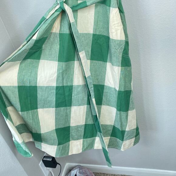 ANTHROPOLOGIE Maeve Greta Gingham Dress Size 8 Green Check Retro Linen Midi - Picture 6 of 8